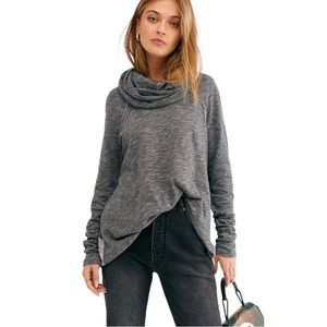 Free People Beach Gray Cocoon Cowl Pullover Top Optional Hood W-319 Sz M/L